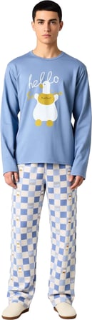Erkek Uzun Kollu Bisiklet Yaka Ordek Baskılı Pijama Takımı Fonksiyonel Dayanıklı Kaliteli Şık