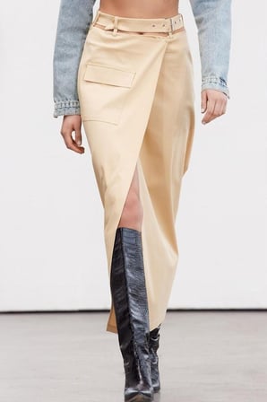 Moda Regular Şık Gece Midi Boy Limited Edition Cut Out Detaylı Pamuklu Midi Column Dokuma Etek
