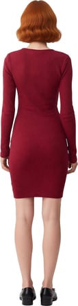 Kadın Uzun Kol Bodycon Kesim Düğmeli Fitilli Bisiklet Yaka Mini Elbise Modern Görünüm Kaliteli