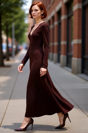 Kadın V Yaka Bodycon Kesim Uzun Kollu Maxi Boy Yırtmaç Detaylı Düz Örme Elbise Zarif Stil Kaliteli