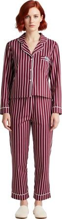 Kadın Gömlek Yaka Çizgili Pamuklu Pijama Takımı Penguen Detaylı Fonksiyonel Dayanıklı Spor