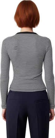 Kadın Çizgili Bisiklet Yaka Düğmeli Slim Fit Örme Bluz Kaliteli Şık Rahat Modern Zarif Günlük