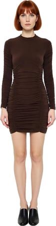 Kadın Düz Desen Bisiklet Yaka Uzun Kollu Bodycon Mini Elbise Özel Günler İçin Şık Bir Tercih.