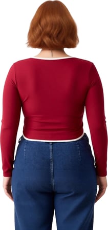 Kadın Vücuda Oturan Fermuarlı Bluz Esnek Örme Kumaş Crop Kesim Kontrast Detaylı Uzun Kol Kaliteli