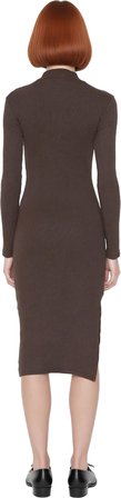 Moda Slim Casual Günlük Rejenere Kaşkorse Dokuma Dik Yaka Uzun Kol Bodycone Mini Boy Elbise