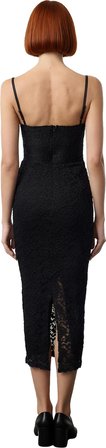 Kadın Şık Midi Elbise Astarlı Bodycon Kalıp Kalp Yaka Dantel Detaylı Özel Davetler İçin Kolsuz