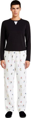 Kadın Bisiklet Yaka Waffle Pijama Takımı Kayak Desenli Pantolon Fonksiyonel Dayanıklı Spor