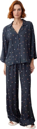 Kadın Baskılı Viskon Gömlek ve Pantolon Pijama Takımı Fonksiyonel Dayanıklı Kaliteli Rahat