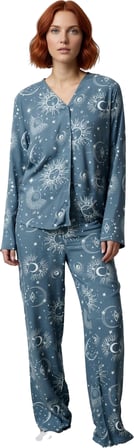 Kadın Uzun Kollu Galaksi Desenli Pijama Takımı Fonksiyonel Dayanıklı Kaliteli Konforlu Şık