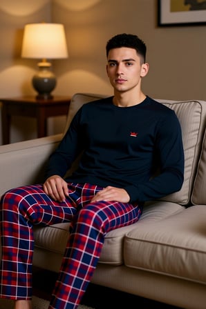 Erkek Kareli Pijama Takımı Bisiklet Yaka Sweatshirt Pantolon Fonksiyonel Dayanıklı Estetik