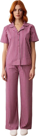 Kadın Gömlek Yaka Çizgili Pijama Takımı Ev Giyim Fonksiyonel Dayanıklı Kaliteli Konforlu Şık