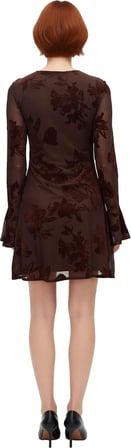 Kadınlar İçin Feminine Bodycon Kesim Çiçek Desenli Uzun Kollu Tül Mini Elbise Astarlı Şıklık