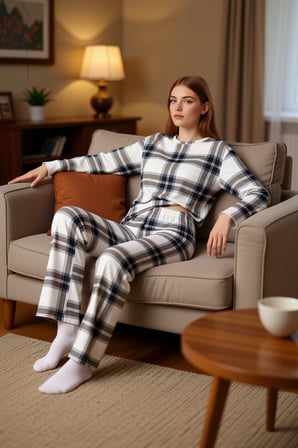 Kadın Ekose Desenli Uzun Kollu Pijama Takımı Fonksiyonel Dayanıklı Kaliteli Konforlu Rahat