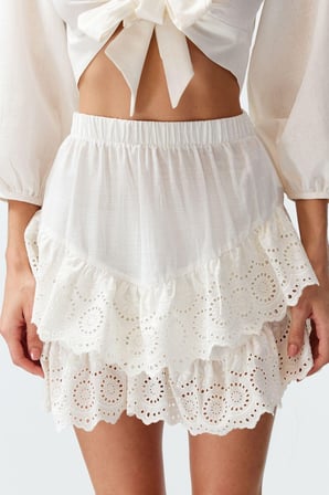 Moda Regular Düz Desen Plaj Mini Boy Bridal Beyaz Mini Dokuma Fırfırlı %100 Pamuklu Etek