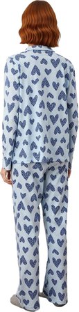 Kadın Kalpli Baskılı Gömlek Yaka Pijama Takımı Fonksiyonel Dayanıklı Kaliteli Konforlu Şık