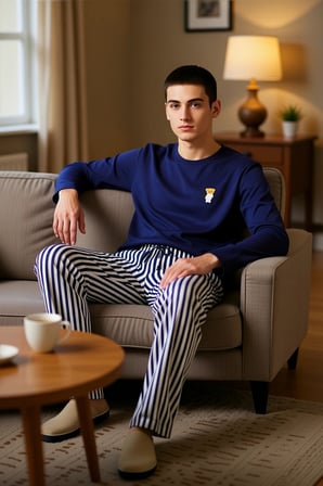 Erkek ve Kahve Çizgili Bisiklet Yaka Pijama Takımı Fonksiyonel Dayanıklı Kaliteli Konforlu
