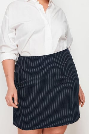 Moda Büyük Beden Regular Düz Desen Resmi Mini Boy Çizgili Mini Dokuma Etek