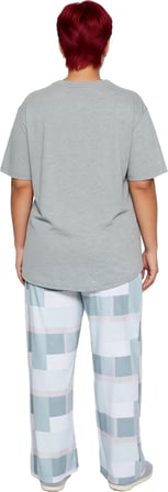 Kadın Kareli Pijama Takımı Bisiklet Yaka Baskılı Üst Fonksiyonel Dayanıklı Kaliteli Modern