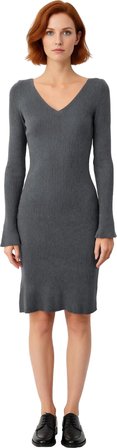 Kadın Uzun Kollu V Yaka Triko Bodycon Mini Elbise Şık Akrilik Kışlık Günlük Kombin İçin Harika Seçim