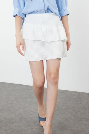 Moda Regular Düz Desen Günlük Mini Boy Premium Dokulu Eteği Fırfırlı Mini Esnek Etek