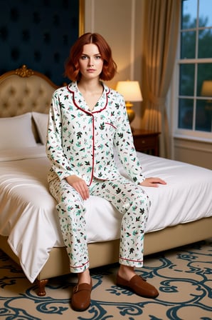 Kadın Çiçekli Yılbaşı Temalı Pijama Takımı Fonksiyonel Dayanıklı Kaliteli Konforlu Estetik