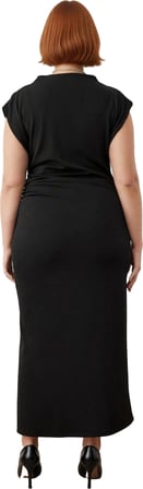 Kadın Şık Bodycon Midi Elbise Dik Yaka Kolsuz Tasarım Düz Örme İlkbahar Sonbahar Trendi Kaliteli