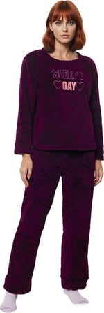 Kadın Mürdüm Nakışlı Wellsoft Pijama Takımı Fonksiyonel Dayanıklı Kaliteli Konforlu Modern