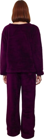 Kadın Mürdüm Nakışlı Wellsoft Pijama Takımı Fonksiyonel Dayanıklı Kaliteli Konforlu Modern