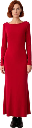 Kadınlara Özel Kayık Yaka Uzun Kol Bodycon Kesim Maxi Elbise Smart Mezuniyet ve Balo Şıklığı