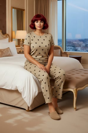 Kadın Kalp Baskılı V Yaka Örme Pijama Takımı Fonksiyonel Dayanıklı Kaliteli Konforlu Rahat