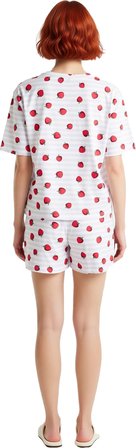 Kadın Çizgili ve Çilekli Pijama Takımı Bisiklet Yaka Fonksiyonel Dayanıklı Kaliteli Modern