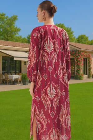 Rahat Pamuklu Maxi Elbise Etnik Desenli Balon Kol Günlük Şık Şık Görünüm Seçkin Malzeme Modern Stil