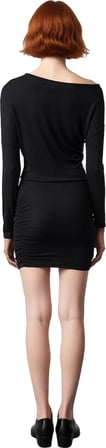 Kadın Düz Desen Viskon Ribana Kumaş Bodycon Kesim Uzun Kol Kayık Yaka Mini Elbise Konforlu Ve Trend