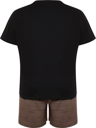 Tarz Rahat Büyük Beden Kısa Kollu Geniş Paça Ayıcık Baskılı Pamuklu Örme Pijama Takımı