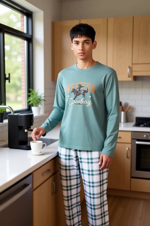 Erkek Ekose Desenli Bisiklet Yaka Pijama Sweatshirt ve Pantolon Fonksiyonel Dayanıklı Spor