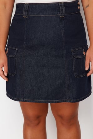 Moda Büyük Beden Regular Düz Desen Günlük Mini Boy Cepli Mini Denim Etek