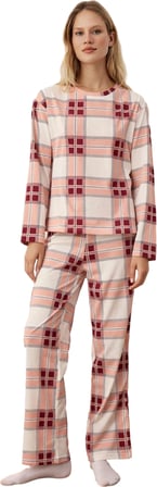 Kadın Ekose Desenli Uzun Kollu Pijama Takımı Fonksiyonel Dayanıklı Kaliteli Konforlu Rahat