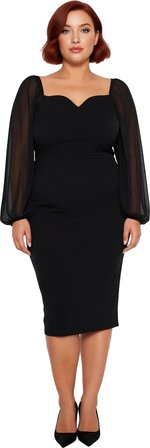 Kadın Büyük Beden Bodycon Midi Uzun Kollu V Yaka Dokuma Elbise Şık Akşam Davetleri İçin İdeal