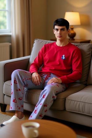 Erkek Kirmizi Araba Desenli Bisiklet Yaka Pijama Takımı Fonksiyonel Dayanıklı Kaliteli Şık