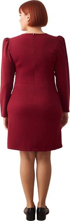 Kadınlar İçin V Yaka Bodycon Kesim Balon Kol Uzun Dokuma Mini Elbise Büyük Beden İlkbahar Sonbahar