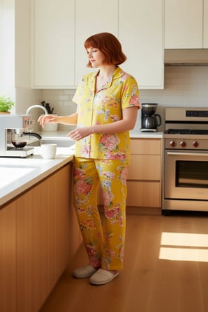 Kadın Çiçekli Örme Pijama Takımı Gömlek Yaka Fonksiyonel Dayanıklı Kaliteli Konforlu Rahat