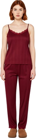 Kadın Dantel Detaylı Örme Pijama Takımı Üçlü Set Fonksiyonel Dayanıklı Kaliteli Konforlu Şık