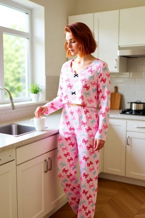 Kadın Fiyonk Desenli Pijama Takımı Fonksiyonel Dayanıklı Kaliteli Konforlu Estetik Premium