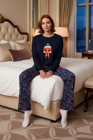 Kadın Yılbaşı Desenli Uzun Kollu Pijama Takımı Fonksiyonel Dayanıklı Kaliteli Konforlu Şık