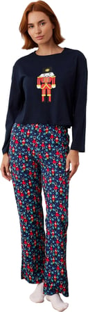 Kadın Yılbaşı Desenli Uzun Kollu Pijama Takımı Fonksiyonel Dayanıklı Kaliteli Konforlu Şık