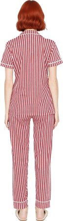 Kadın Çizgili Baskılı Gömlek ve Pantolon Pijama Takımı Fonksiyonel Dayanıklı Kaliteli Spor