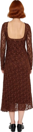 Kadınlar İçin Uzun Kollu Bodycon Midi Dantel Elbise Kayık Yaka Sırt Dekolteli Parti Şıklığı