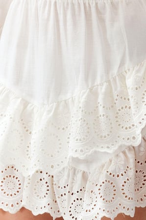Moda Regular Düz Desen Plaj Mini Boy Bridal Beyaz Mini Dokuma Fırfırlı %100 Pamuklu Etek