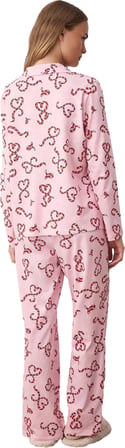 Kadın Yılbaşı Kalp Desenli Pijama Takımı Gömlek Yaka Fonksiyonel Dayanıklı Kaliteli Modern