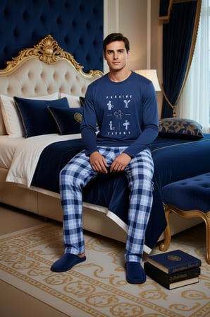 Erkek Kareli Pamuk Pijama Takımı Bisiklet Yaka Uzun Kollu Fonksiyonel Dayanıklı Kaliteli Şık